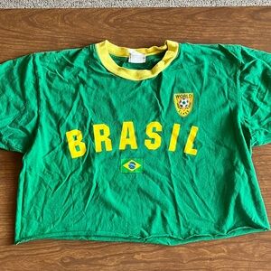 Vintage Green Brasil Soccer cropped shirt size large Brazil